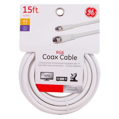 GE 15ft. RG6 Coaxial Cable with F-Type Connectors, White