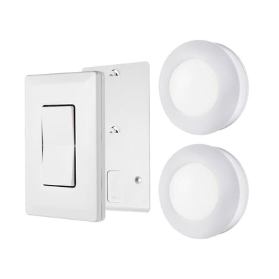 Energizer Battery Operated LED Puck Light with Wall Switch Remote, 2 Pack, White