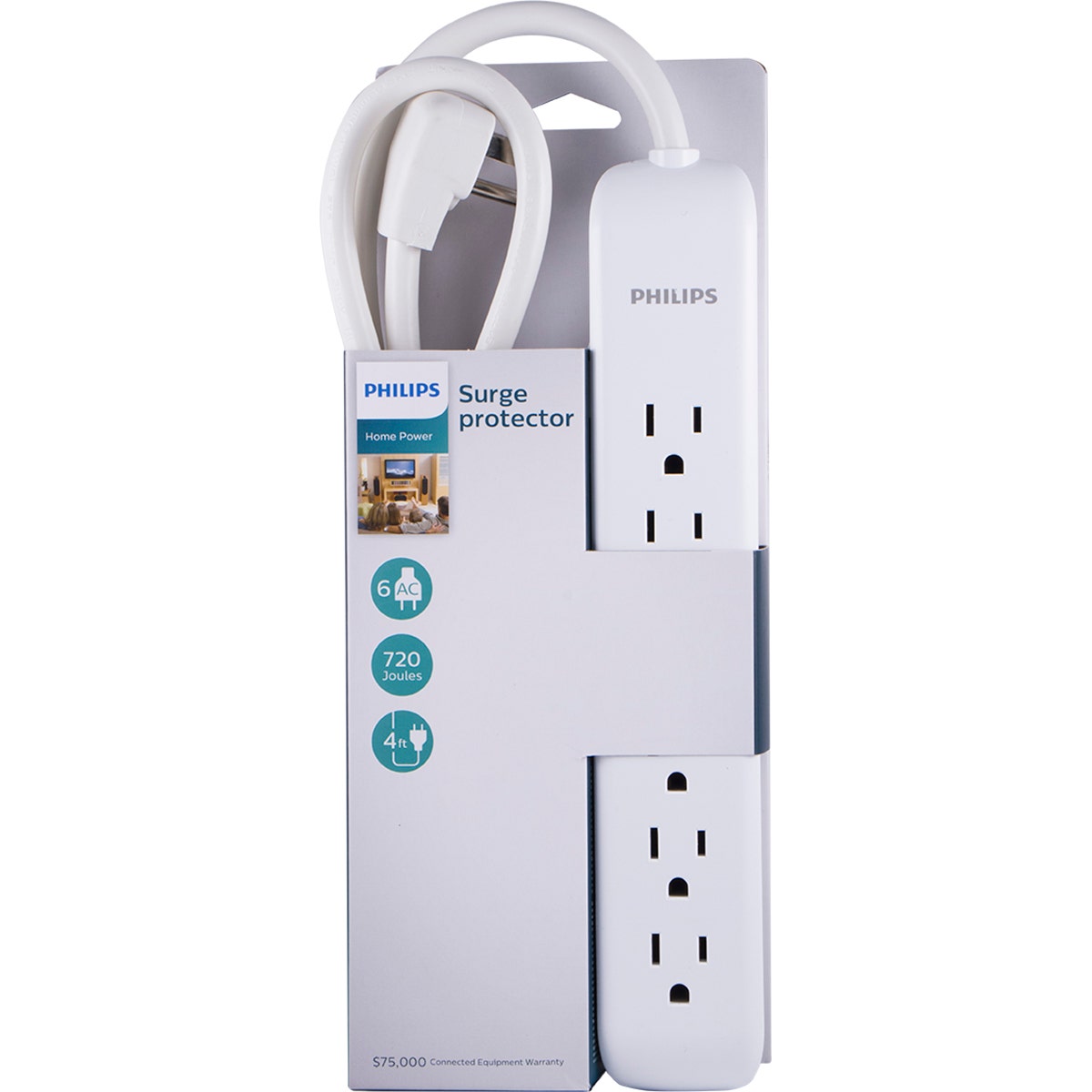 Philips 6-Outlet 4ft. Surge Protector, White