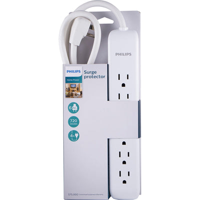 Philips 6-Outlet 4ft. Surge Protector, White