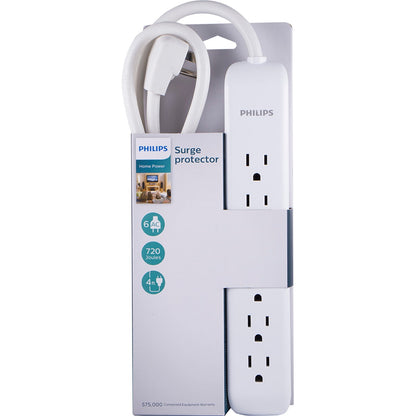 Philips 6-Outlet 4ft. Surge Protector, White