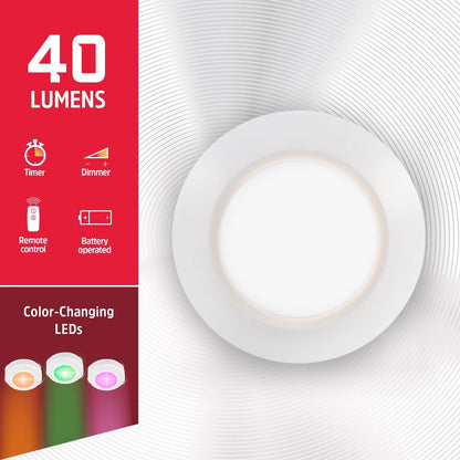 Energizer Battery Operated Color-Changing Dimmable LED Puck Light with Remote, 3 Pack, White