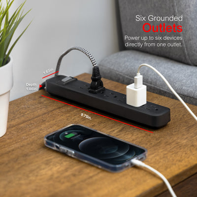GE 6-Outlet 2ft. Power Strip, Black