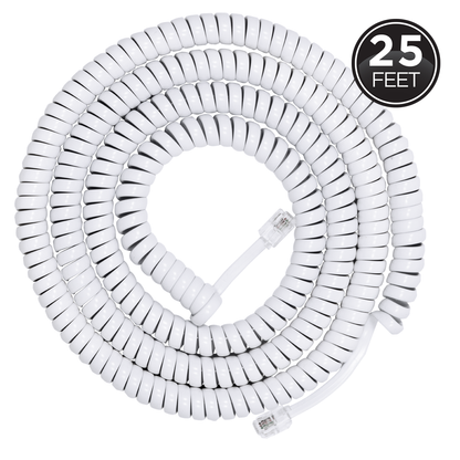 Power Gear 25ft. Coiled Phone Line Cord, White