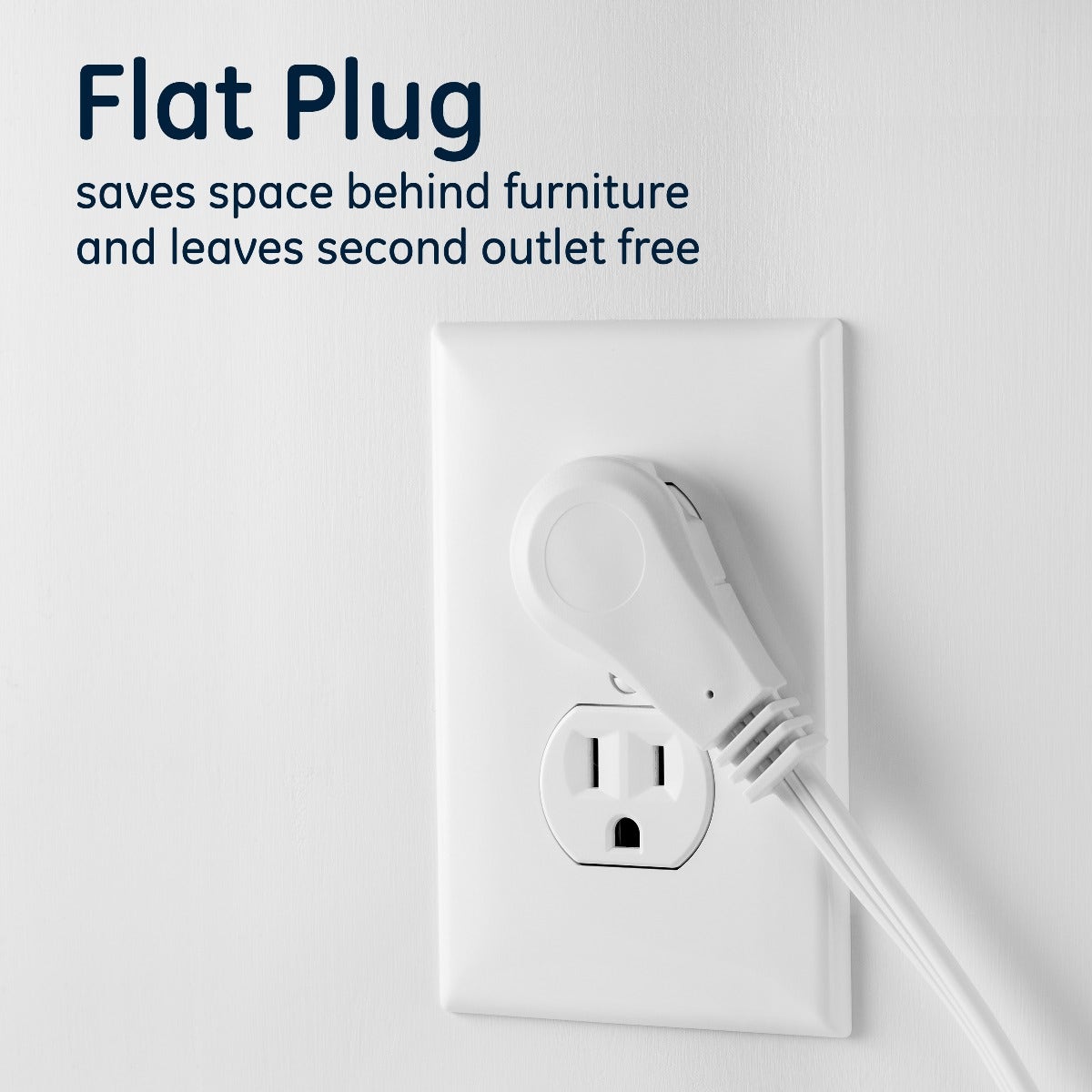 GE 3-Outlet 8ft. Extension Cord with Right-Angle Plug, 2 Pack, White