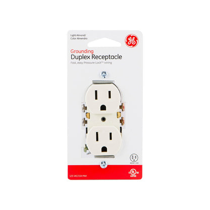 GE Grounding Duplex Receptacle, Light Almond