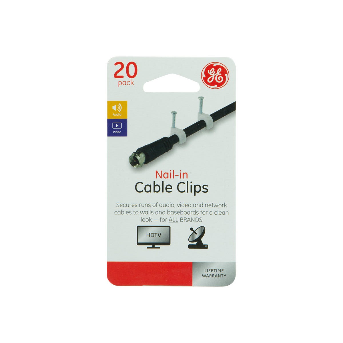 GE Nail-In Cable Clips, White, 20 Pack