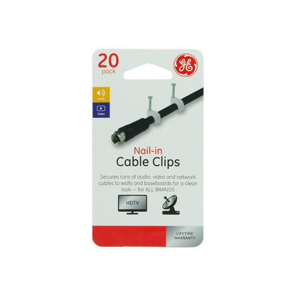 GE Nail-In Cable Clips, White, 20 Pack