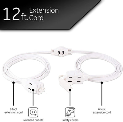 GE 3-Outlet 6ft. Polarized Dual Split Extension Cord, White