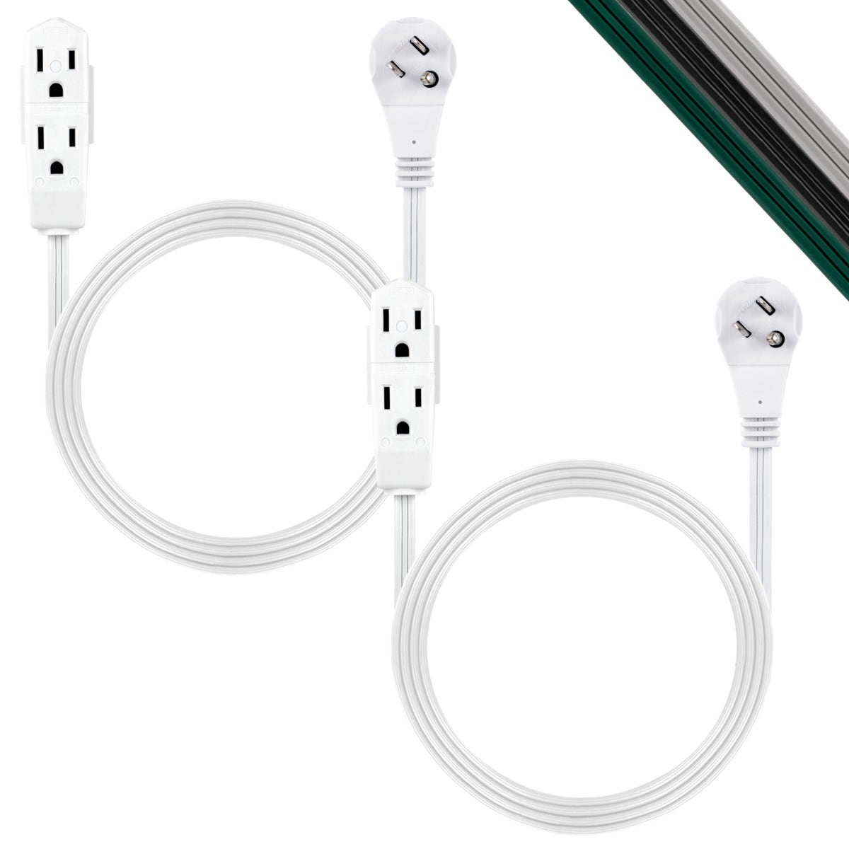 GE 3-Outlet 3ft. Extension Cord  with Right-Angle Plug, 2 Pack, White