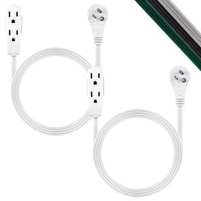 GE 3-Outlet 3ft. Extension Cord  with Right-Angle Plug, 2 Pack, White