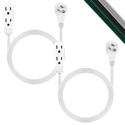 GE 3-Outlet 3ft. Extension Cord  with Right-Angle Plug, 2 Pack, White