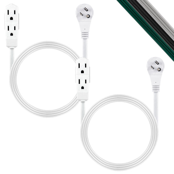 3-Outlet Flat Plug Extension Cord – 6FT 14/3 SJTW Heavy Duty Power Strip, UL Listed, 15A 1875W, Indoor/Outdoor Use, White