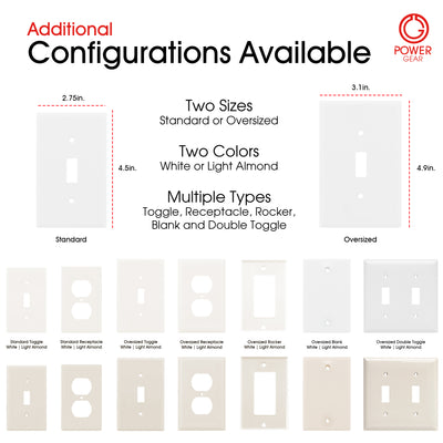 Power Gear Oversized Single Switch Wallplate, Light Almond