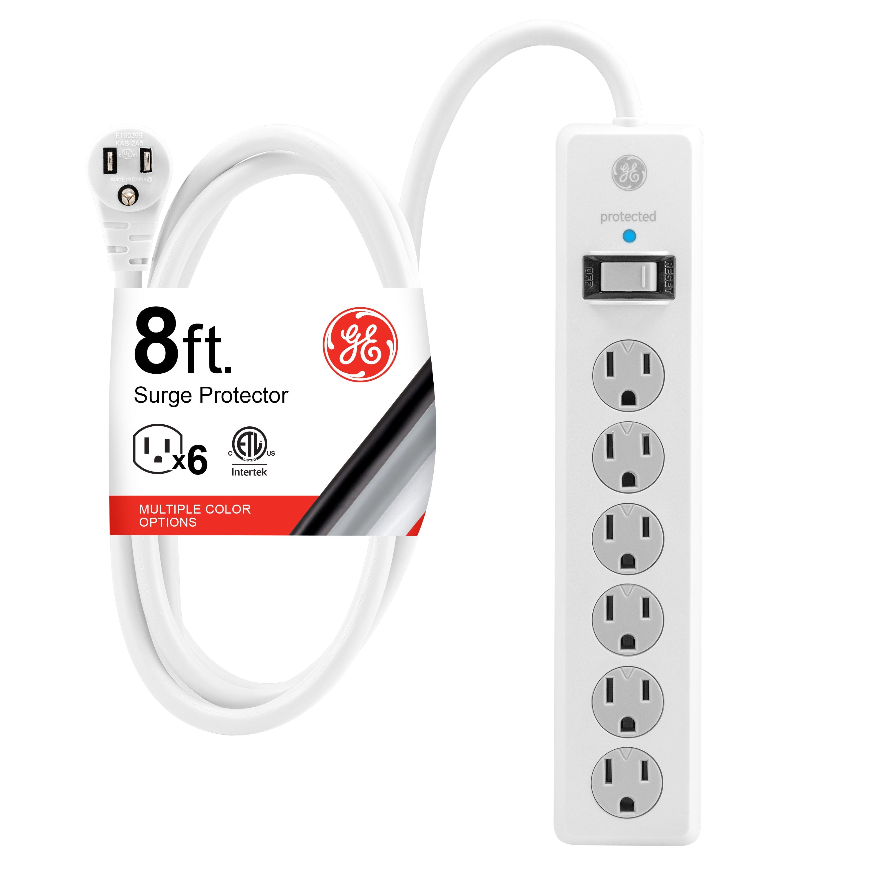 GE 6-Outlet 8ft. Surge Protector, White