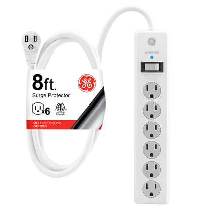 GE 6-Outlet 8ft. Surge Protector, White