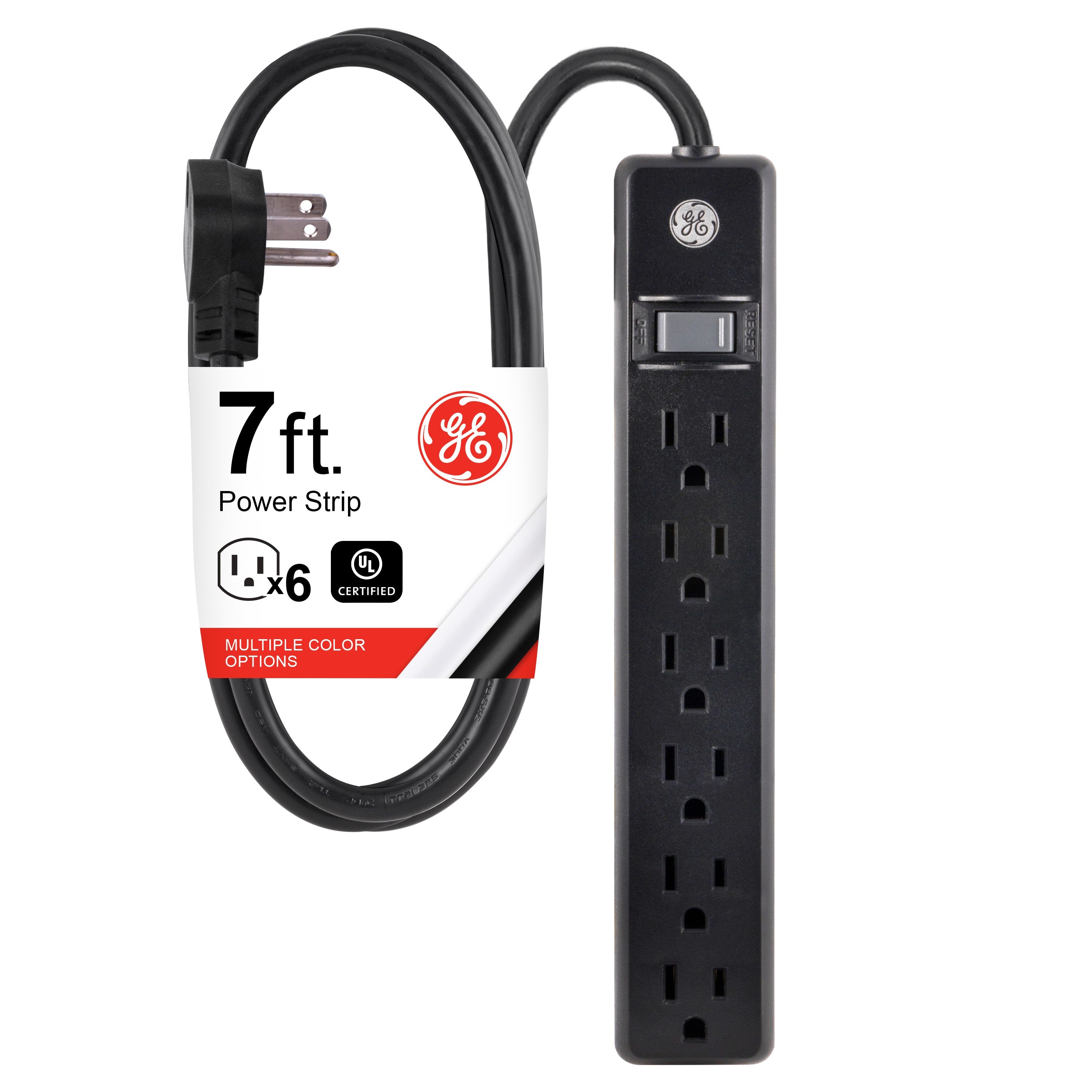 GE 6-Outlet 7ft. Power Strip, Black