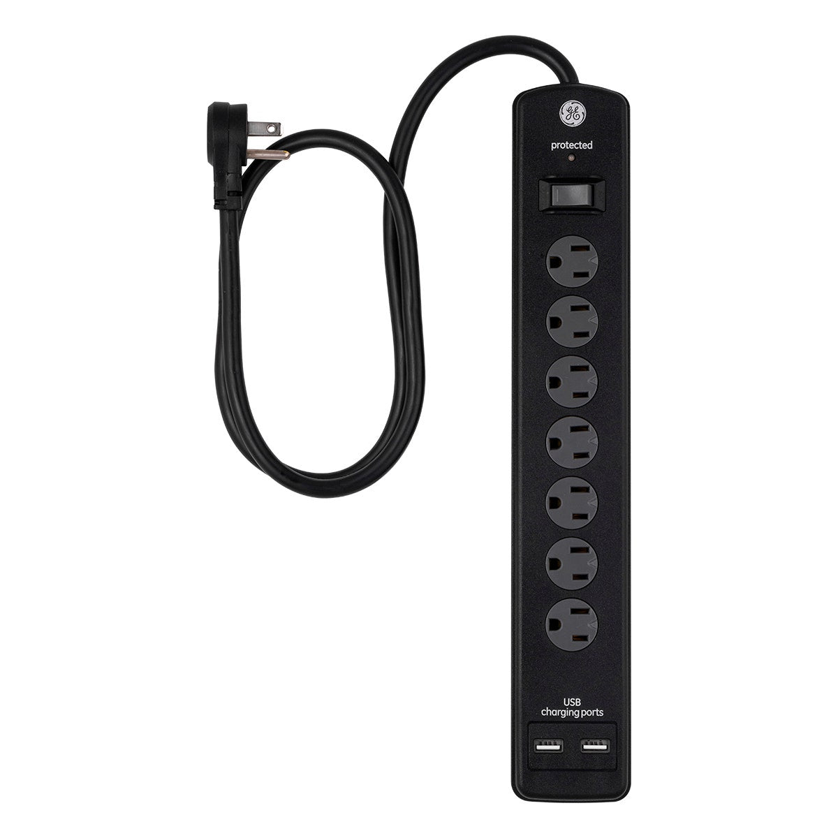GE 7-Outlet 2-USB 3ft. Surge Protector, Black