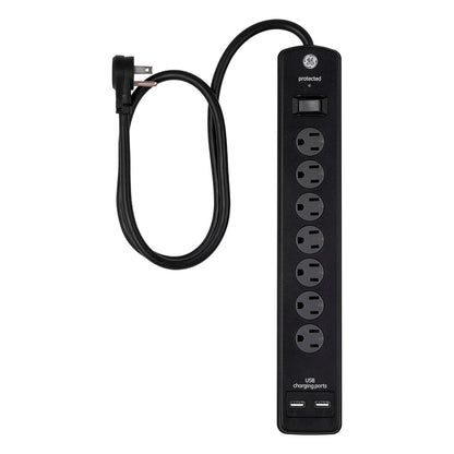 GE 7-Outlet 2-USB 3ft. Surge Protector, Black