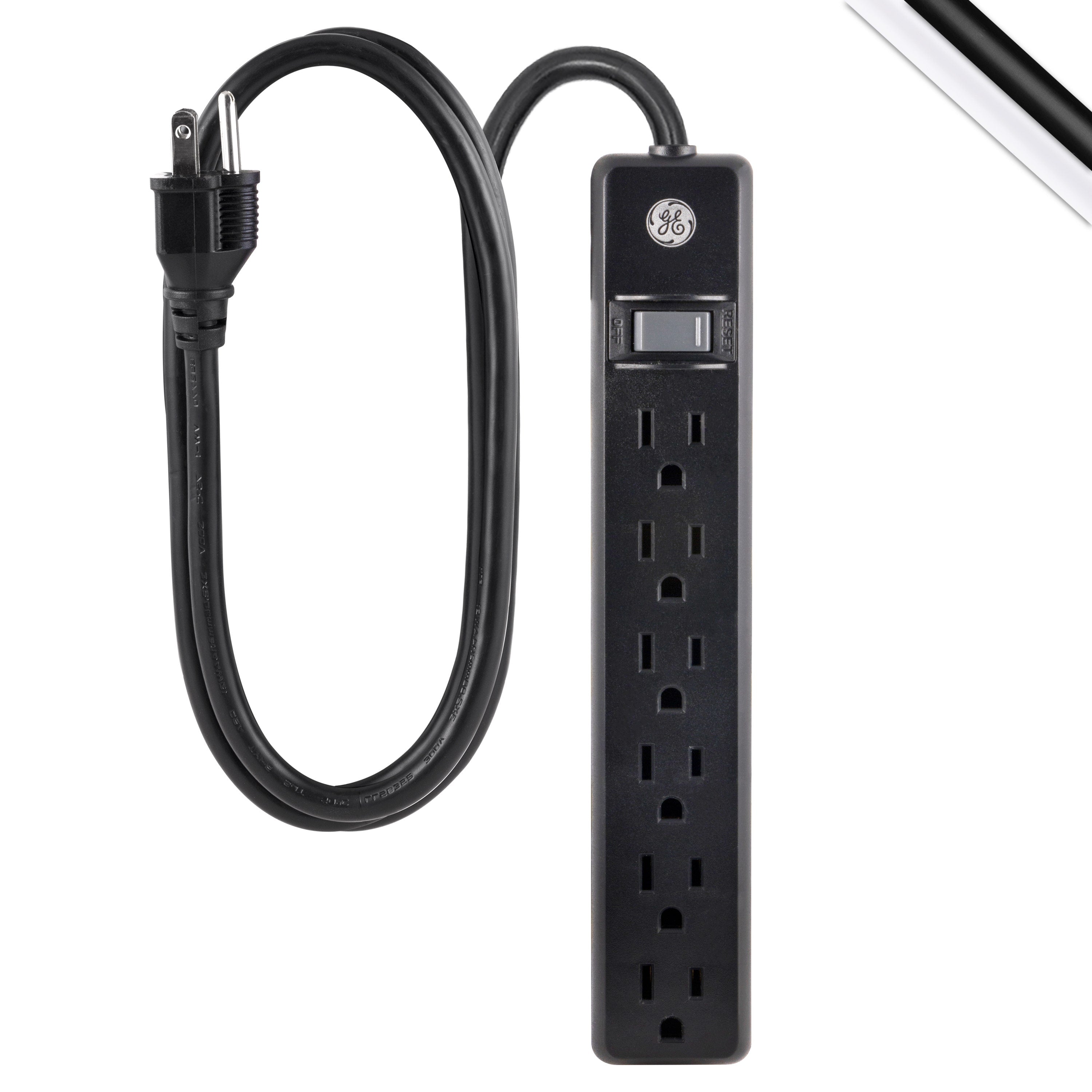 GE 6-Outlet 6ft. Power Strip, Black