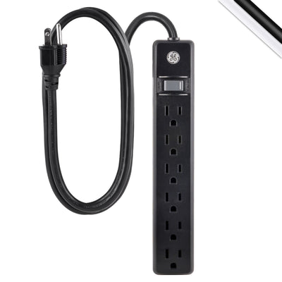 GE 6-Outlet 6ft. Power Strip, Black