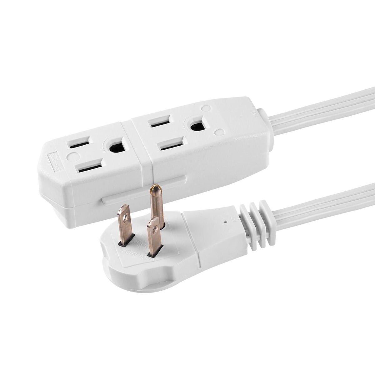 GE 3-Outlet 8ft. Extension Cord with Right-Angle Plug, 2 Pack, White