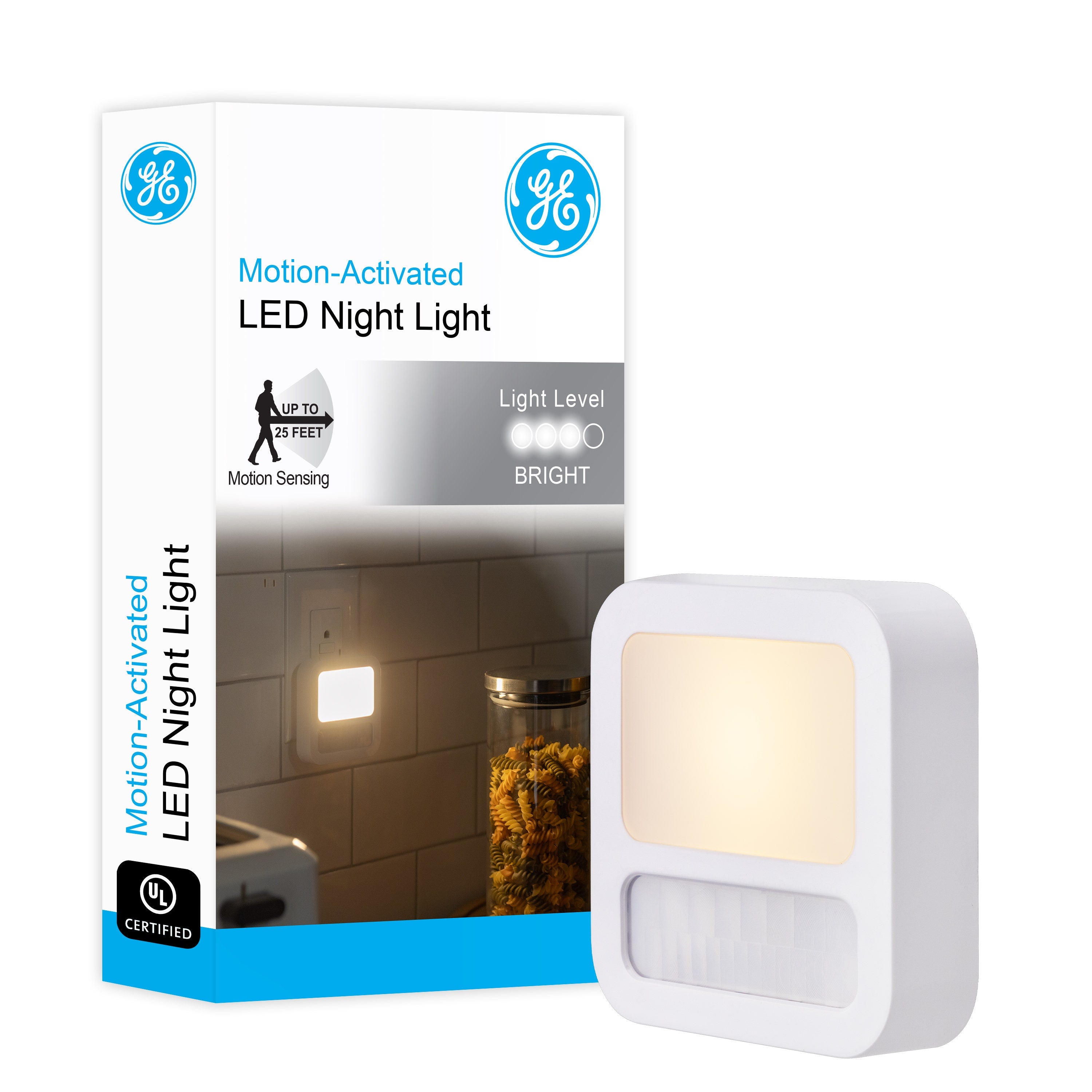 GE Light Sensing Motion Sensing LED Night Light, White