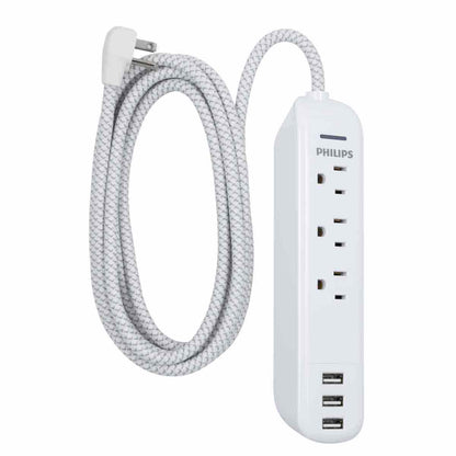 Philips 3-Outlet 3-USB 10ft. Surge Protector, White