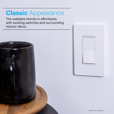 Power Gear Single Screwless Rocker Light Switch Wall Plate, 5 Pack, White