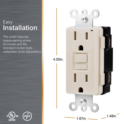 GE GFCI Outlet, 15A, White