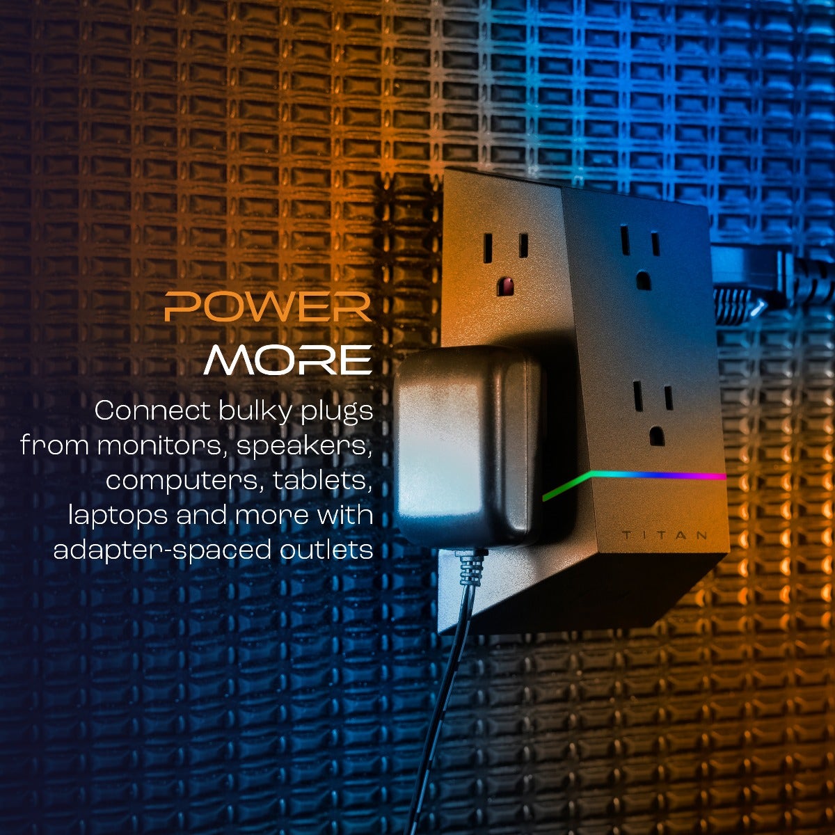 Titan 6-Outlet Multicolor LED Wall Tap with Surge Protection, Black