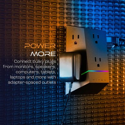 Titan 6-Outlet Multicolor LED Wall Tap with Surge Protection, Black