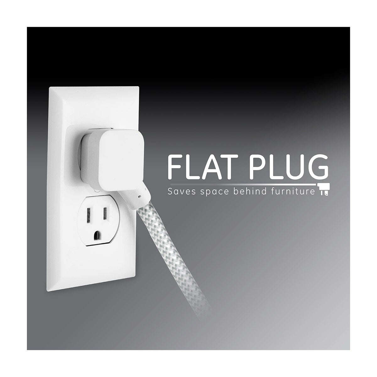 GE Pro 3-Outlet 15ft. Braided Extension Cord, Gray/White