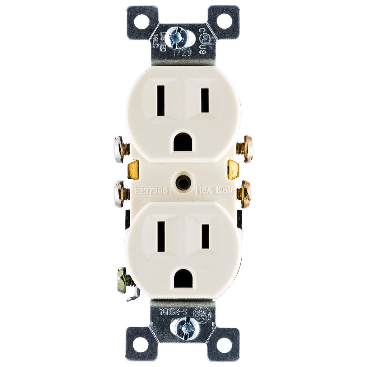 GE Grounding Duplex Receptacle, Light Almond