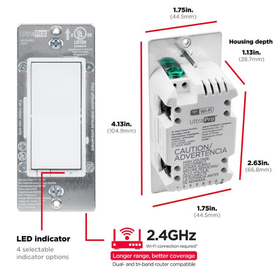 UltraPro WiFi In-Wall Smart Dimmer With QuickFit™ And SimpleWire™, White
