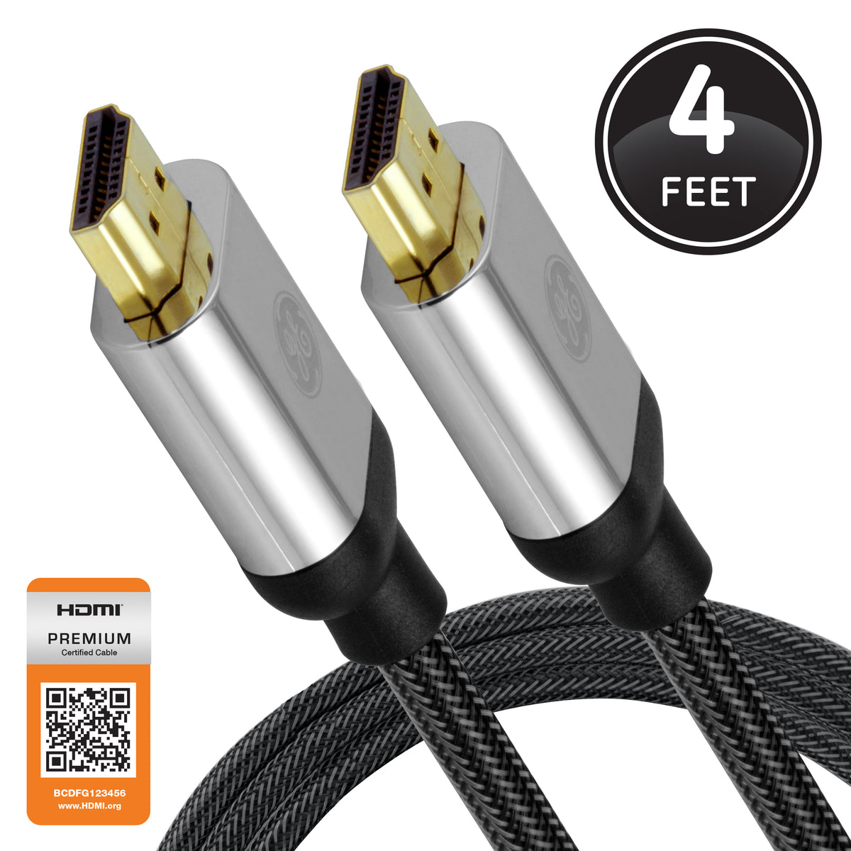GE-branded UltraPro Premium Certified HDMI High-Speed Cable, 4ft.