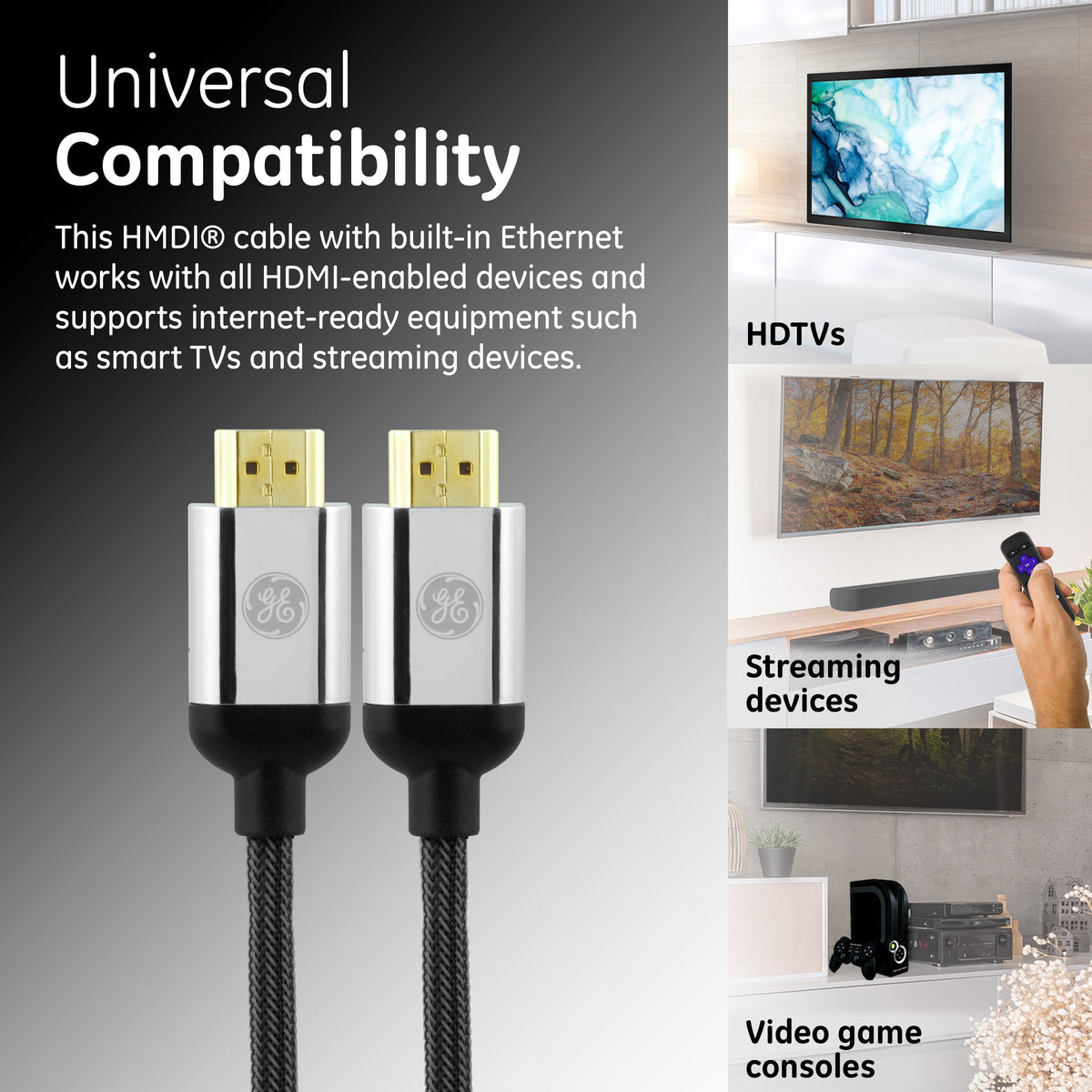 GE-branded UltraPro Premium Certified HDMI High-Speed Cable, 4ft.