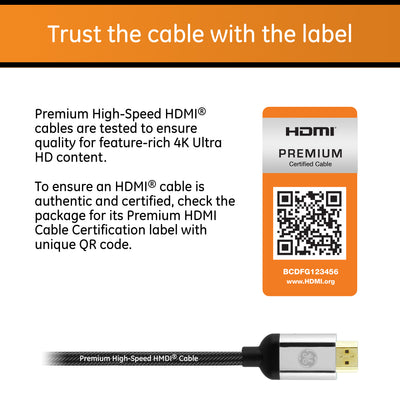 GE-branded UltraPro Premium Certified HDMI High-Speed Cable, 4ft.