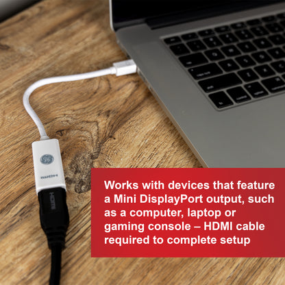 GE Mini DisplayPort to HDMI Adapter, Pigtail, Basic, White