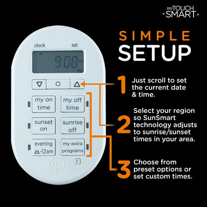 myTouchSmart Indoor Plug-In SunSmart Digital Timer, White