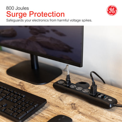 GE 6-Outlet Surge Protector Extension Cord, 800J, Black, 10ft., 2pk
