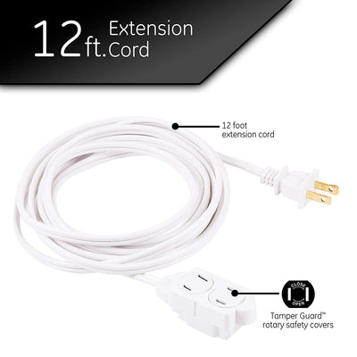 GE 3-Outlet 12ft. Extension Cord with Twist-to-Close Outlets, White