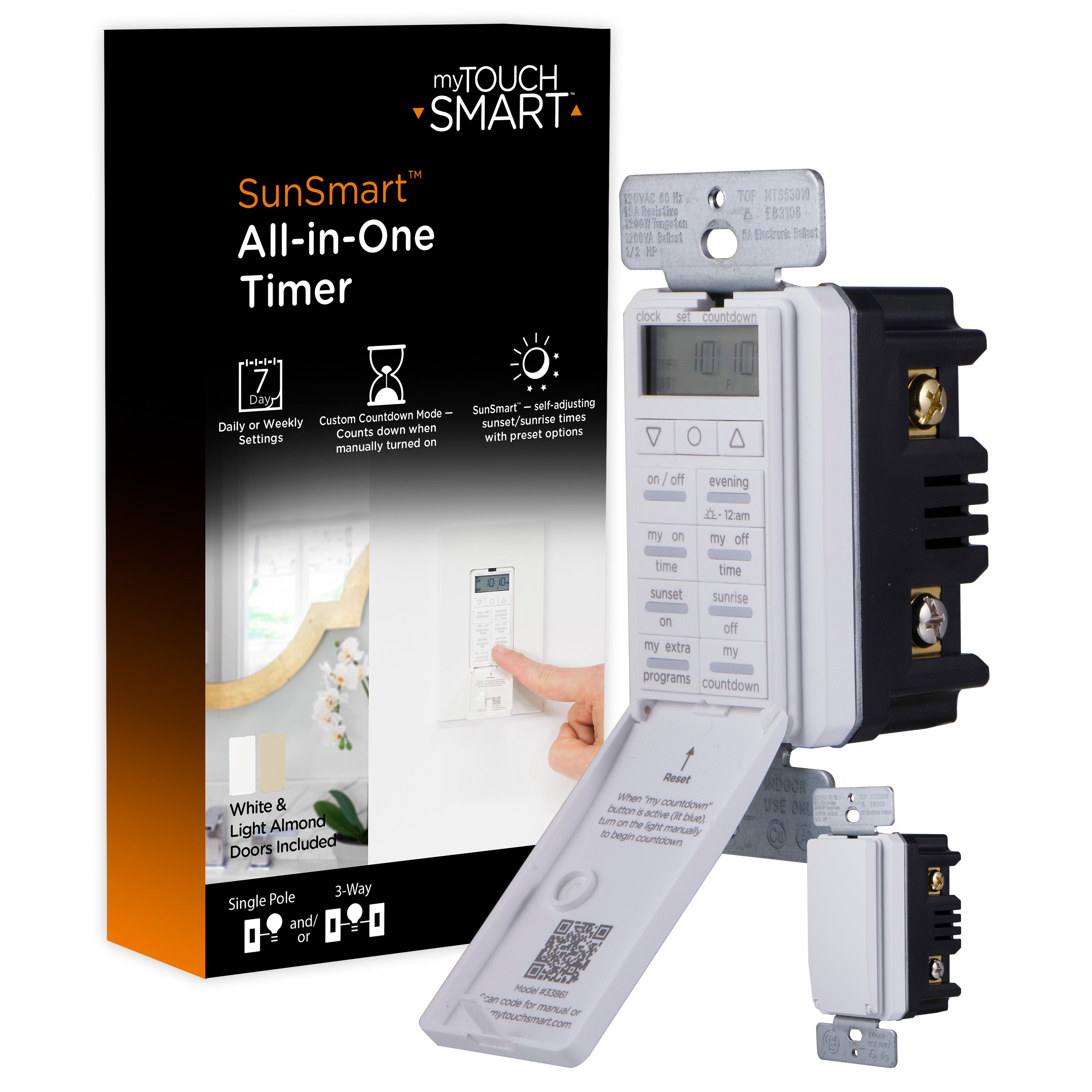 myTouchSmart SunSmart Indoor In-Wall All-in-One Digital Timer, White