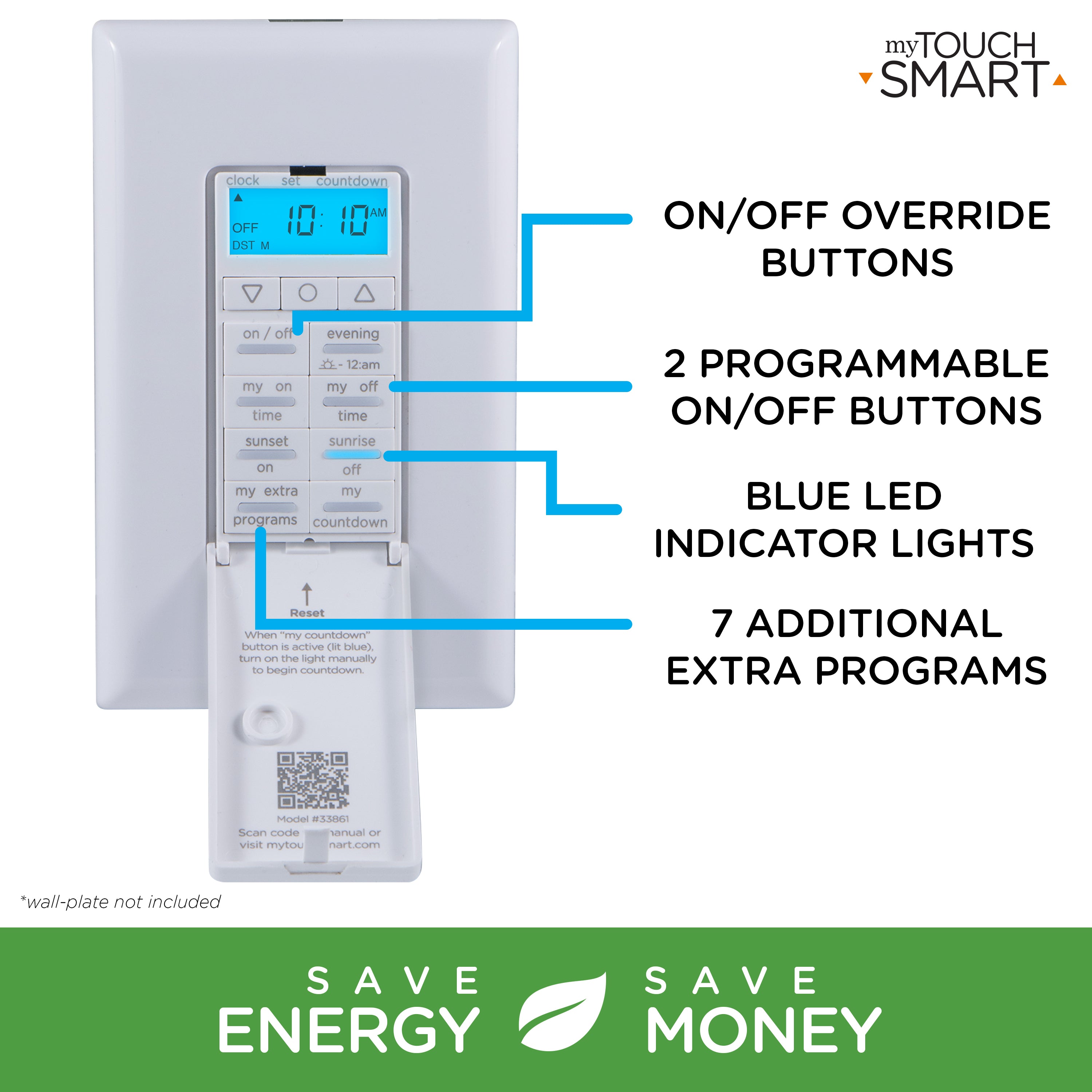 myTouchSmart SunSmart Indoor In-Wall All-in-One Digital Timer, White