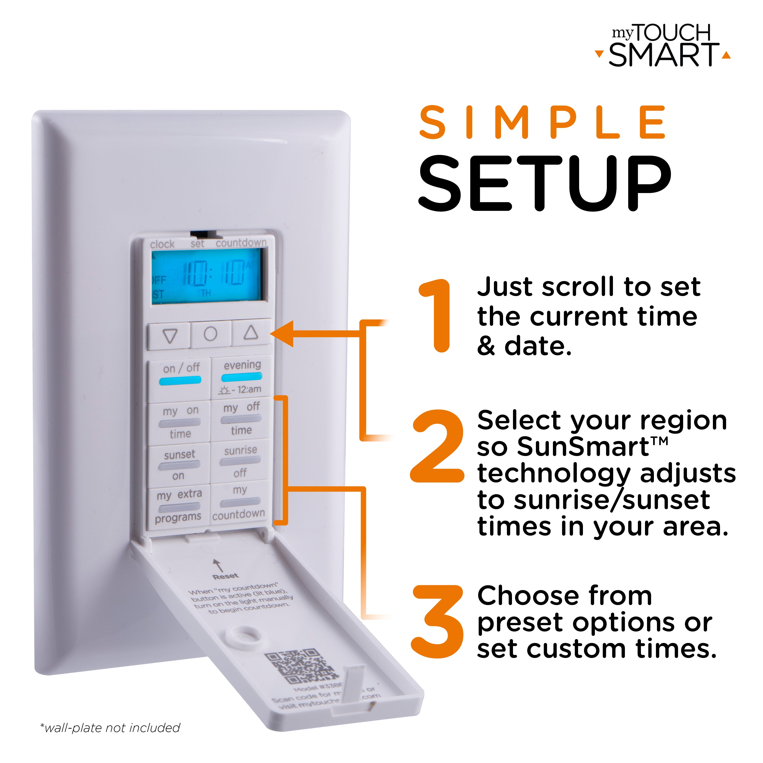 myTouchSmart SunSmart Indoor In-Wall All-in-One Digital Timer, White