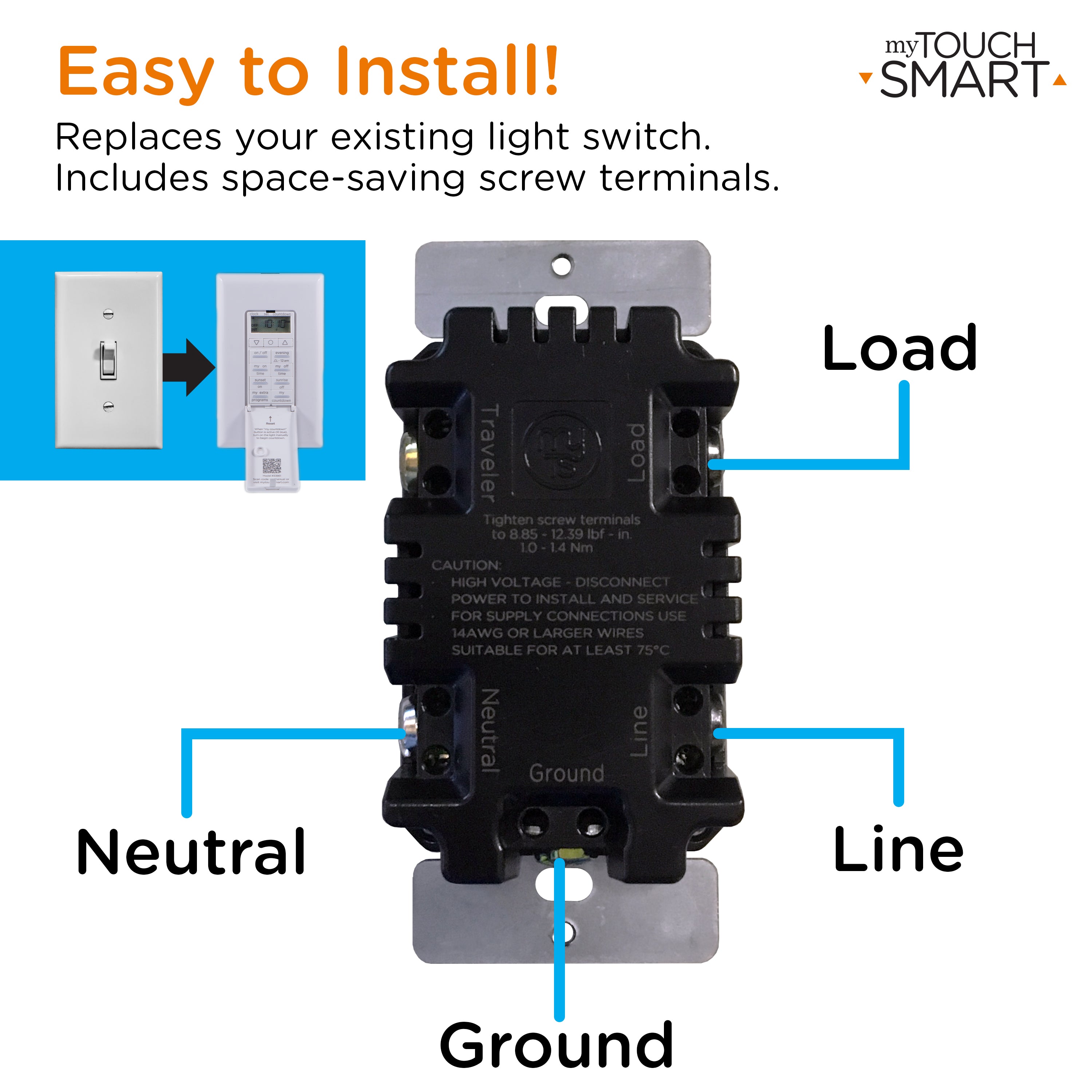 myTouchSmart SunSmart Indoor In-Wall All-in-One Digital Timer, White