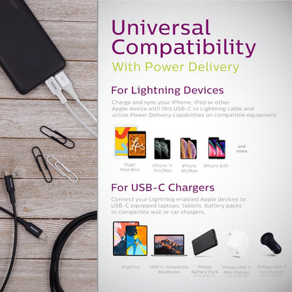 Philips 4ft. USB-C to Lightning Charging Cable, White
