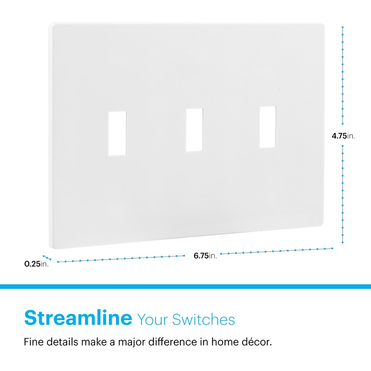 Power Gear Triple Toggle Screwless Wall Plate, White, 5 Pack