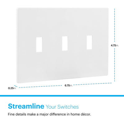 Power Gear Triple Toggle Screwless Wall Plate, White, 5 Pack