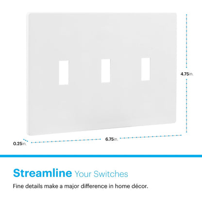 Power Gear Triple Toggle Screwless Wall Plate, White
